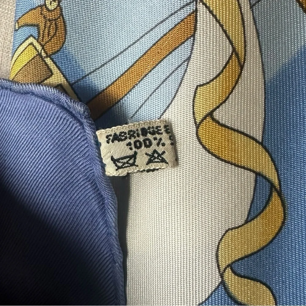 Hermès “Armada” Carre 90 Classic Blue & Gold Ships Nautical Silk Scarf w/Box